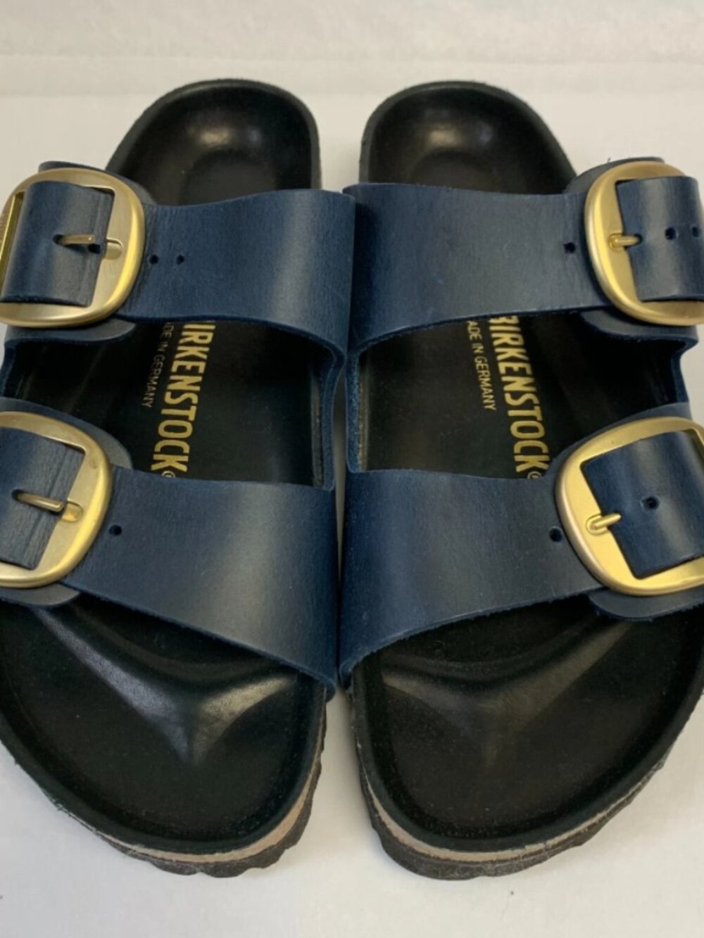 Birkenstock Arizona Big Buckle Blue Oiled Leather Exquisite Black Footbed Narrow